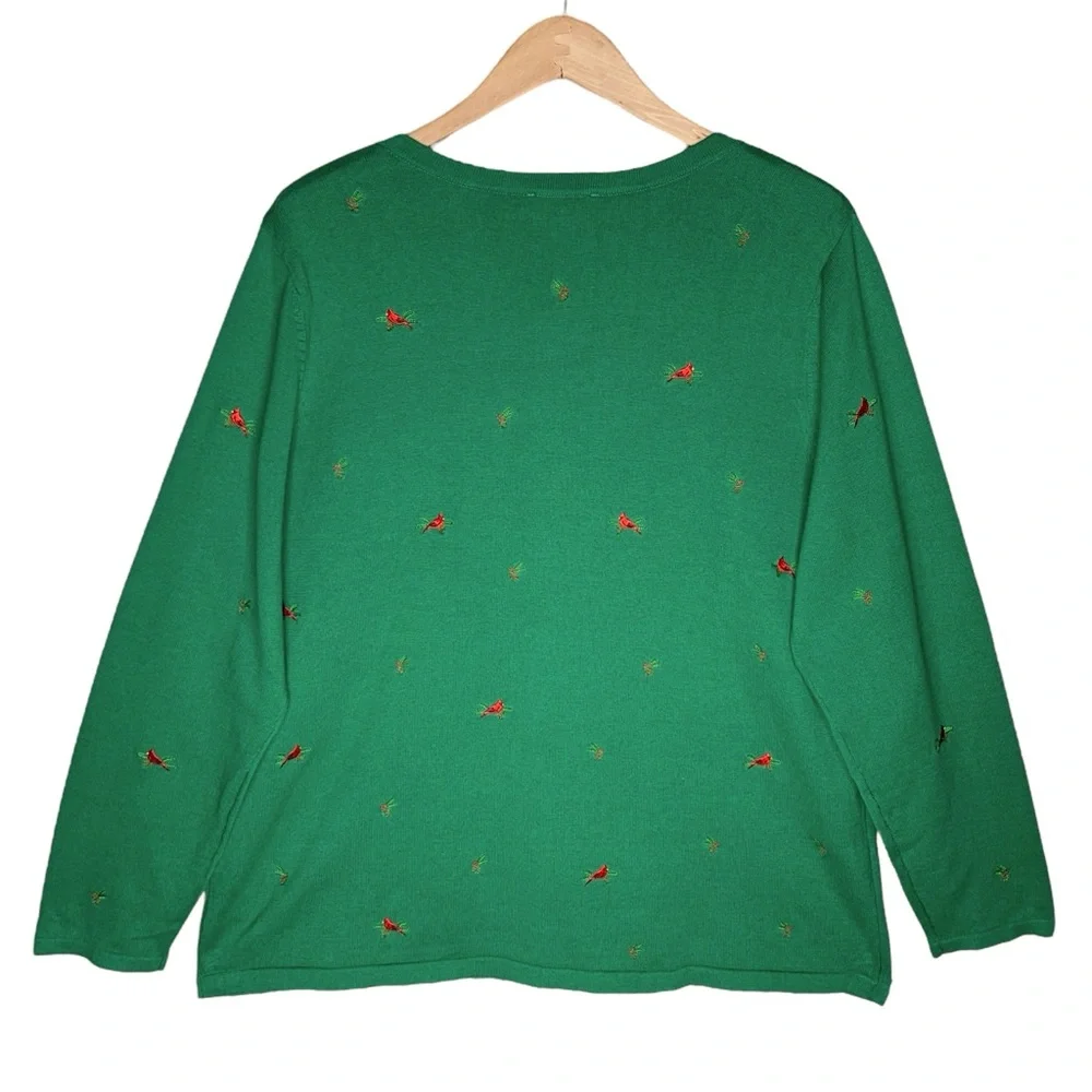 Quacker Factory Cardigan Sweater Layered Tank XL Embroidered Cardinal Birds NWT